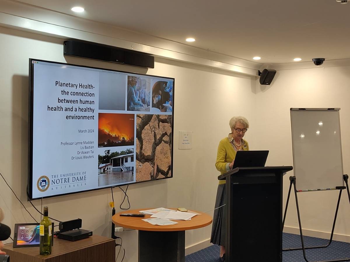 Professor Lynne Madden from Notre Dame University at the Planetary Health Precinct